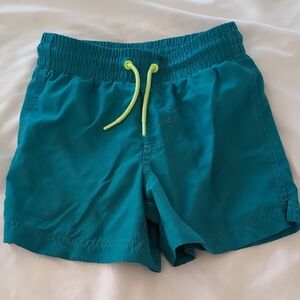 Old Navy Teal Kids Swim Trunks with Neon Yellow Drawstring